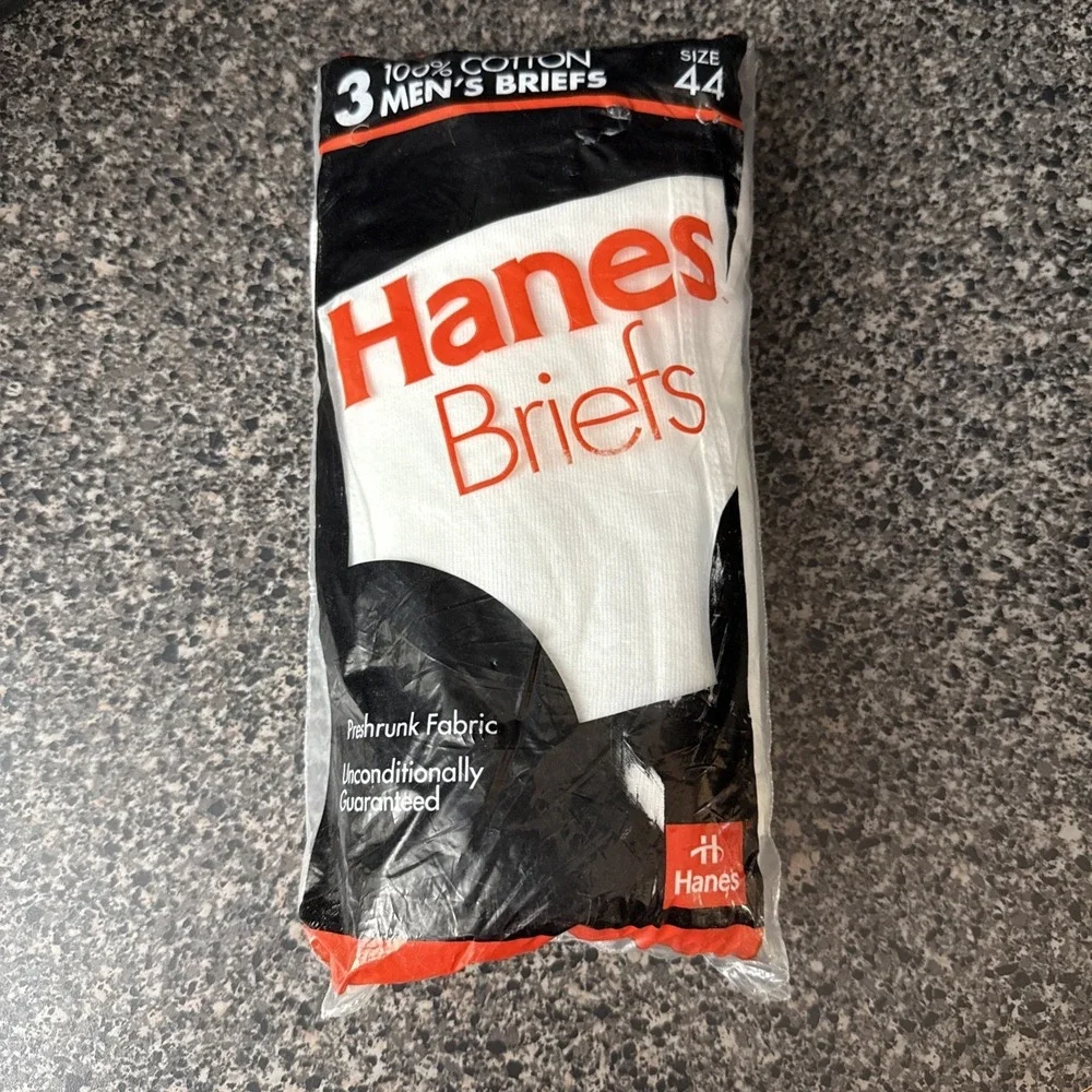 Vintage‎ 90s Hanes Mens Briefs 3 Pack NOS  Size 44 White Cotton